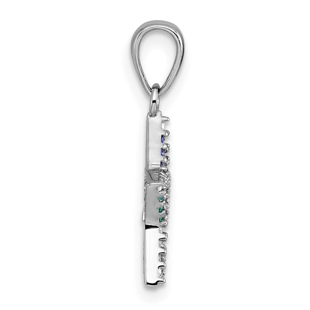Sterling Silver Rh-Pl Multi Color Nano Crystals Star with Mini Star Children's Pendant