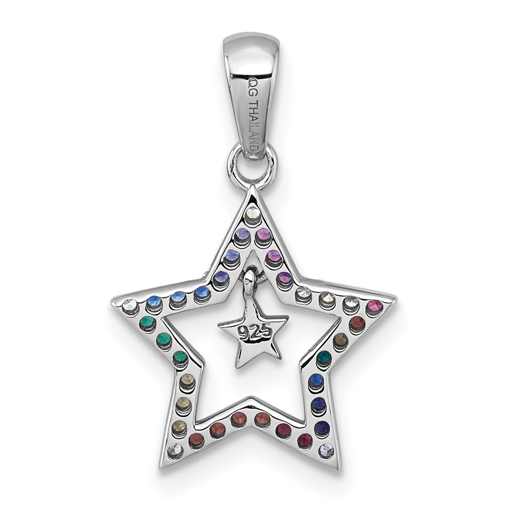Sterling Silver Rh-Pl Multi Color Nano Crystals Star with Mini Star Children's Pendant
