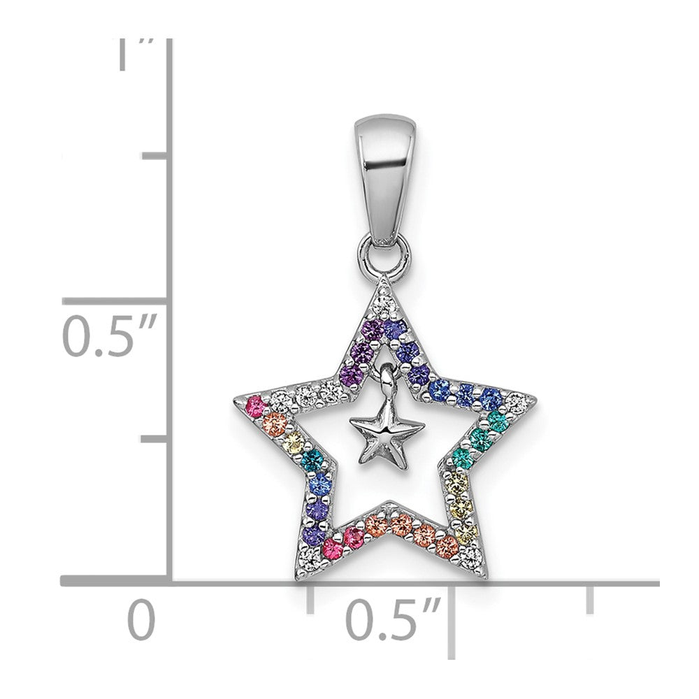 Sterling Silver Rh-Pl Multi Color Nano Crystals Star with Mini Star Children's Pendant