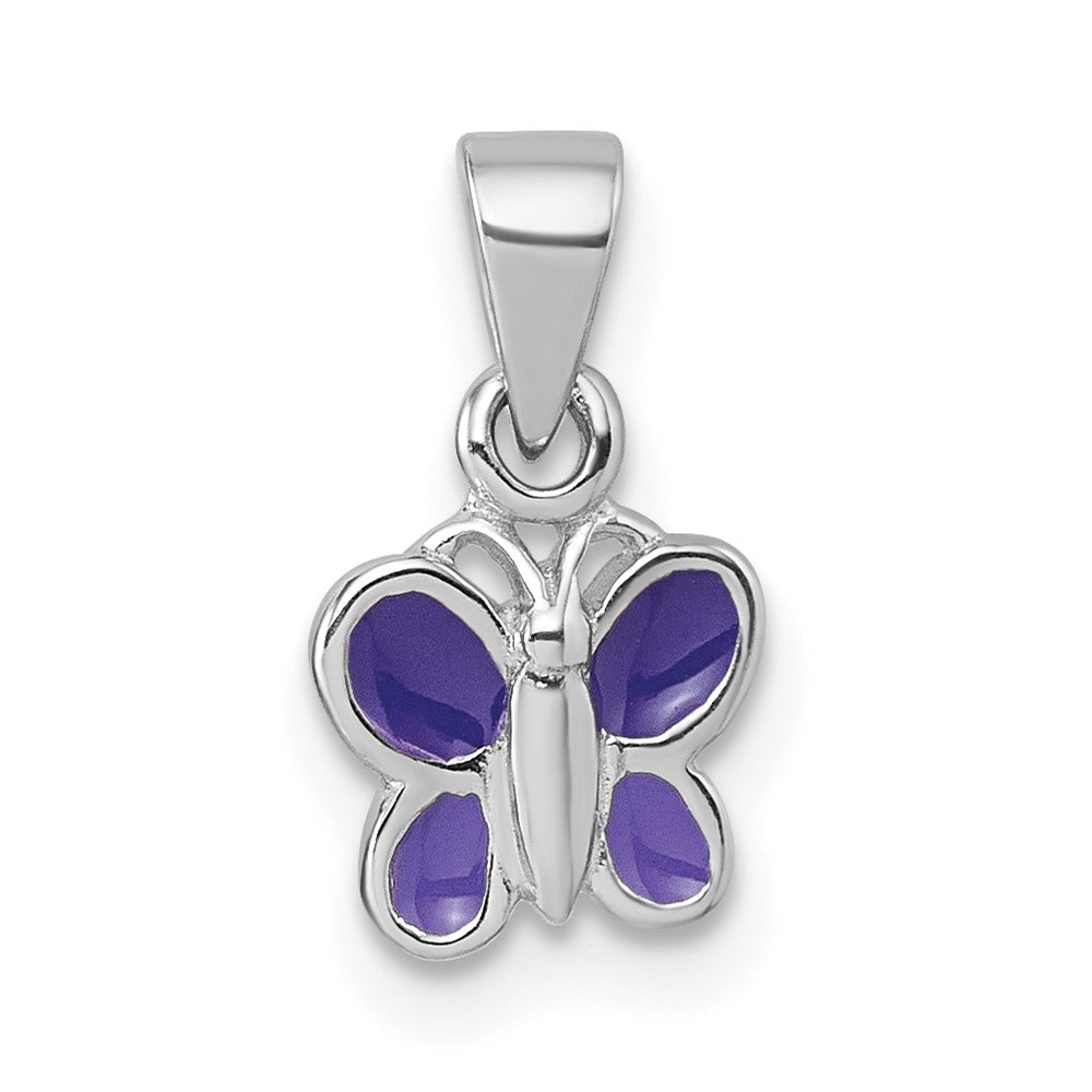 Sterling Silver Rhodium-Plated Children's Enamel Butterfly Pendant