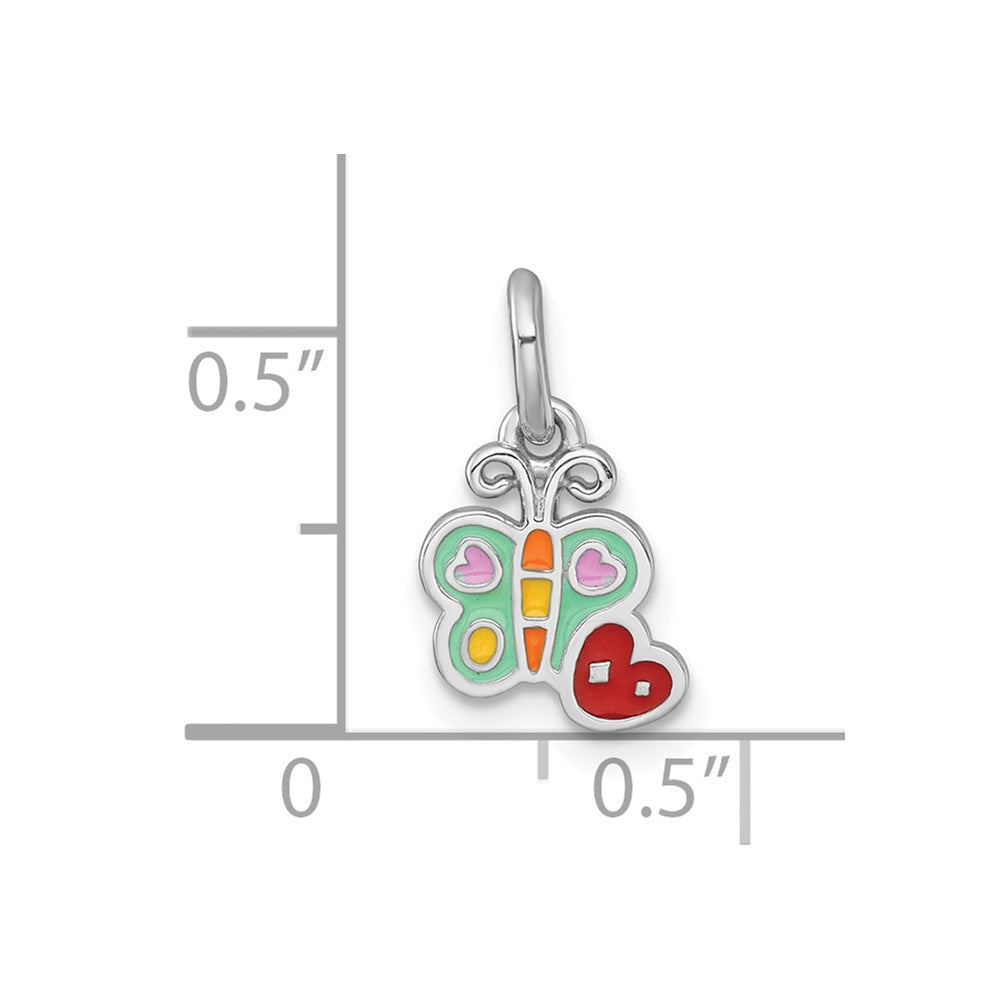 Sterling Silver Rhodium-Plated Enamel Butterfly Heart Children's Pendant