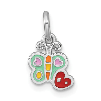 Sterling Silver Rhodium-Plated Enamel Butterfly Heart Children's Pendant