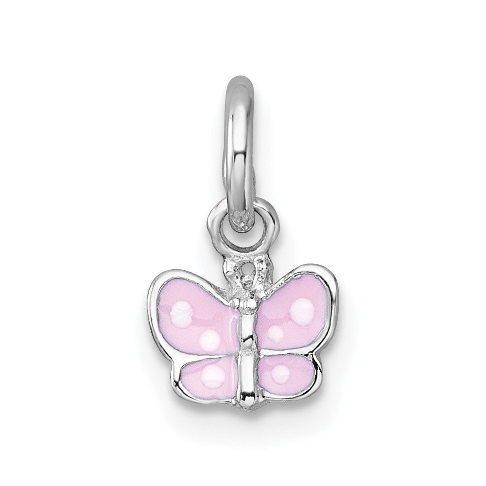 Sterling Silver Madi K Rhodium Plated Enamel Pink Butterfly Children's Pendant