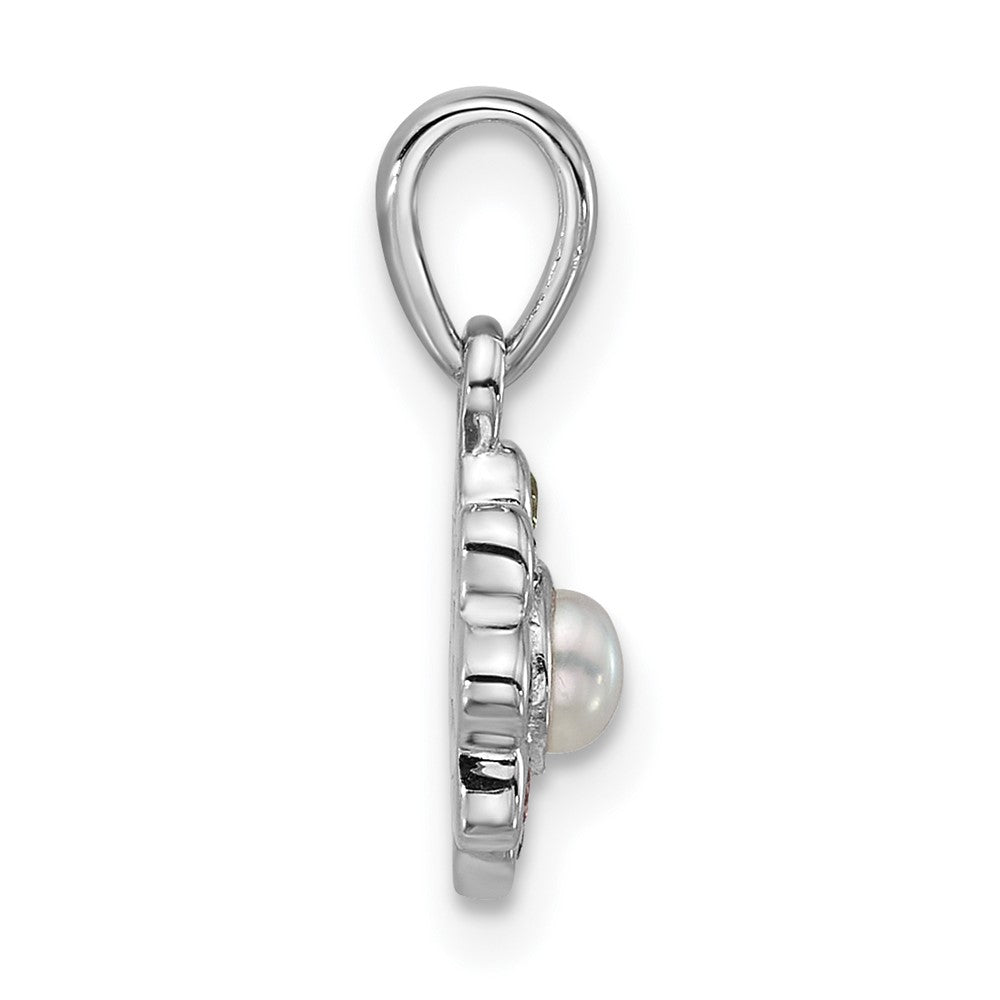 Sterling Silver Rhodium Plated Children's CZ and Fwc Pearl Pendant