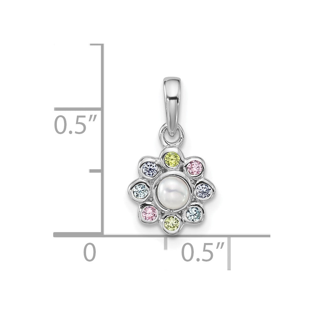 Sterling Silver Rhodium Plated Children's CZ and Fwc Pearl Pendant