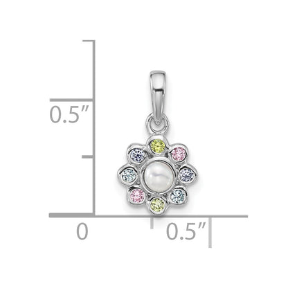 Sterling Silver Rhodium Plated Children's CZ and Fwc Pearl Pendant