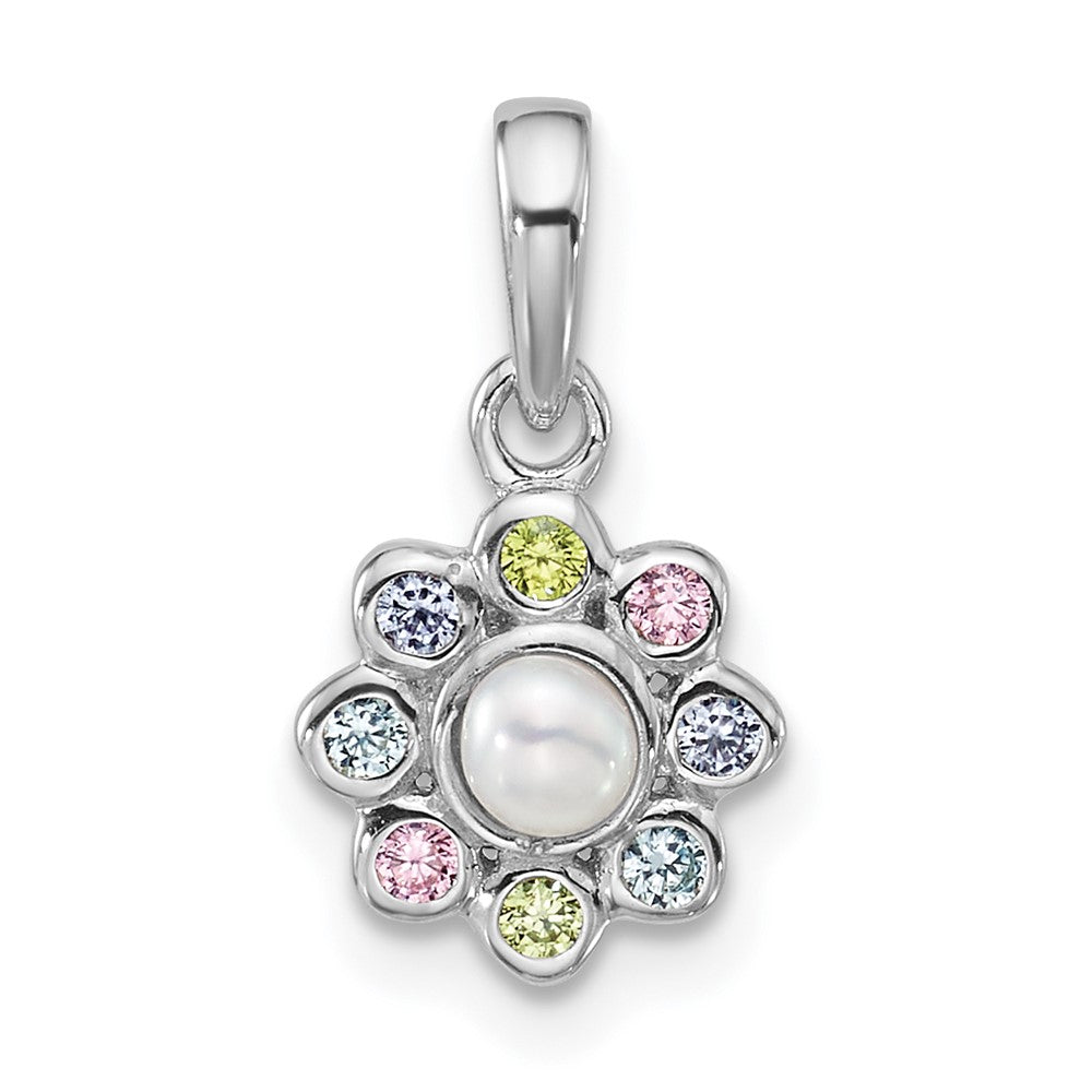 Sterling Silver Rhodium Plated Children's CZ and Fwc Pearl Pendant