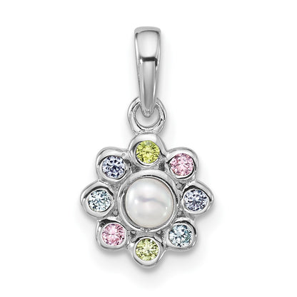 Sterling Silver Rhodium Plated Children's CZ and Fwc Pearl Pendant