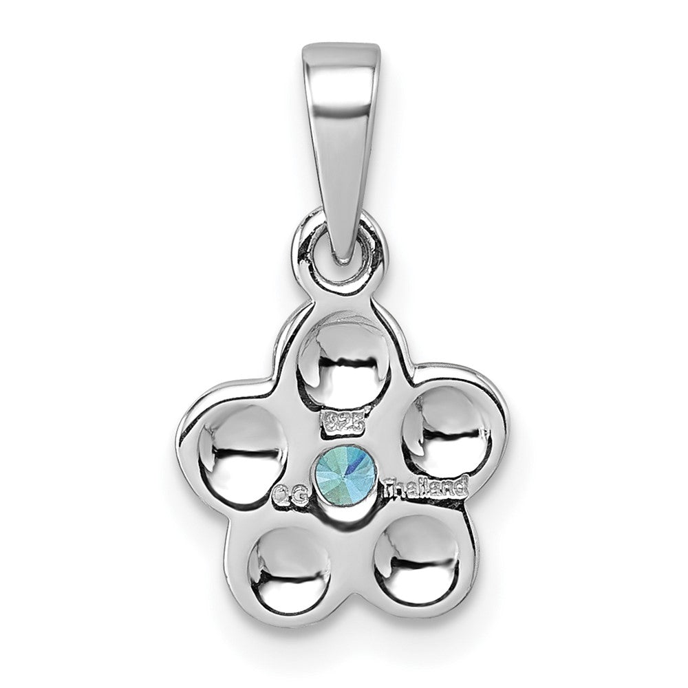 Sterling Silver Rh-Pl Children's Polished Blue CZ Flower Pendant