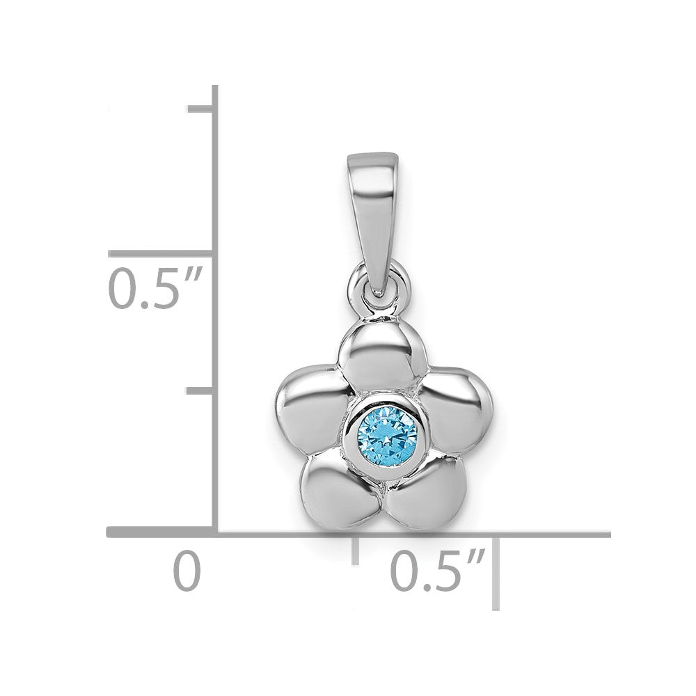 Sterling Silver Rh-Pl Children's Polished Blue CZ Flower Pendant