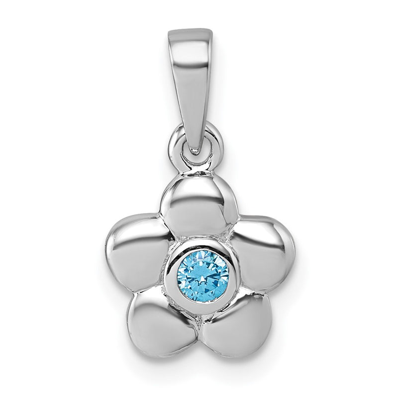 Sterling Silver Rh-Pl Children's Polished Blue CZ Flower Pendant