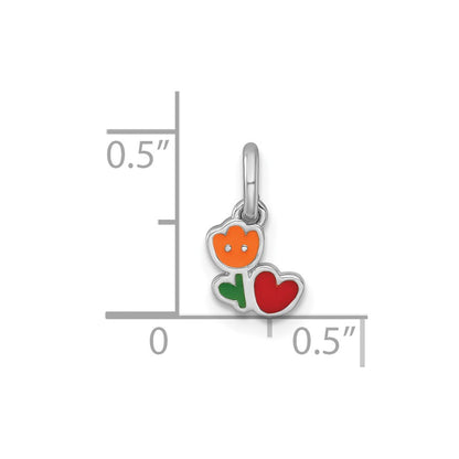 Sterling Silver Rhodium-Plated Enamel Flower Heart Children's Pendant