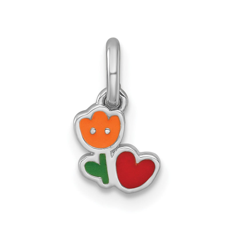 Sterling Silver Rhodium-Plated Enamel Flower Heart Children's Pendant