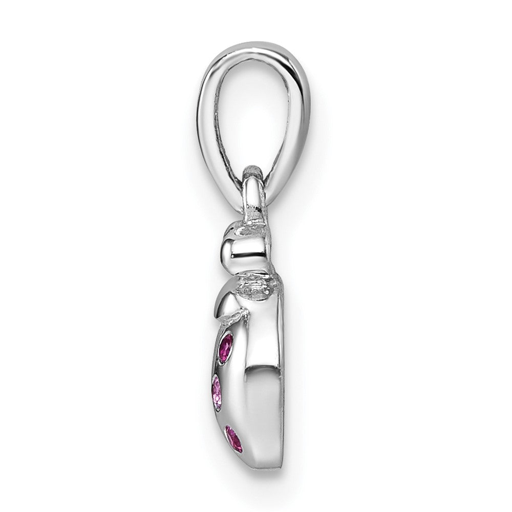 Sterling Silver Rhodium Plated Children's Pink Red CZ Lady Bug Pendant