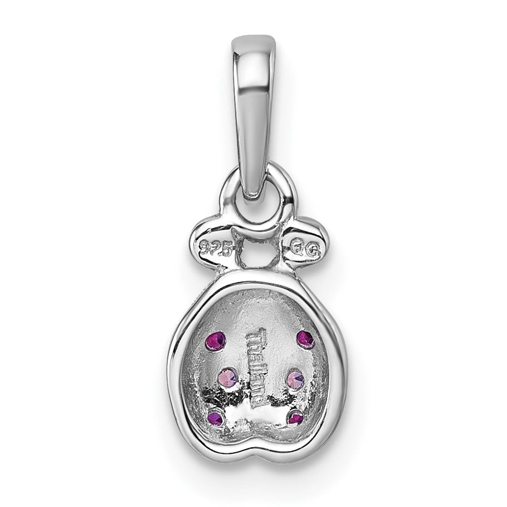 Sterling Silver Rhodium Plated Children's Pink Red CZ Lady Bug Pendant