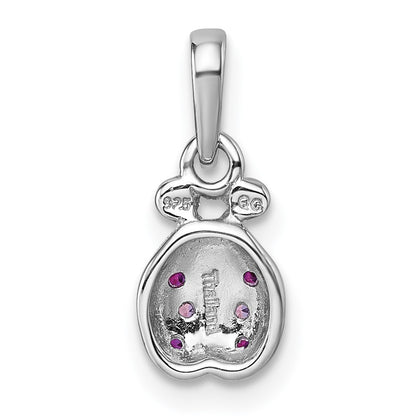 Sterling Silver Rhodium Plated Children's Pink Red CZ Lady Bug Pendant