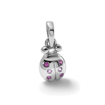 Sterling Silver Rhodium Plated Children's Pink Red CZ Lady Bug Pendant