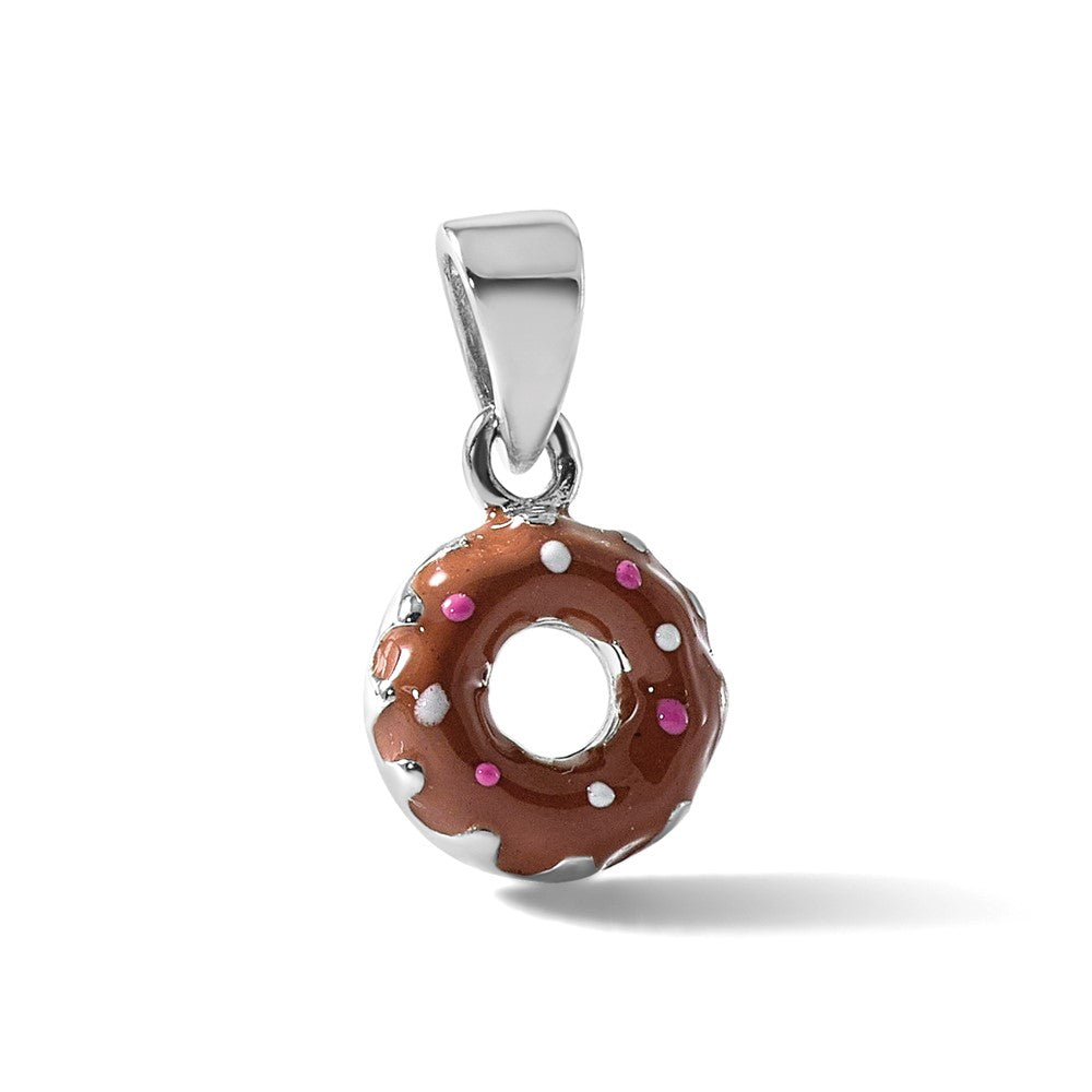 Sterling Silver Rhodium-Plated Children's Enamel Donut Pendant