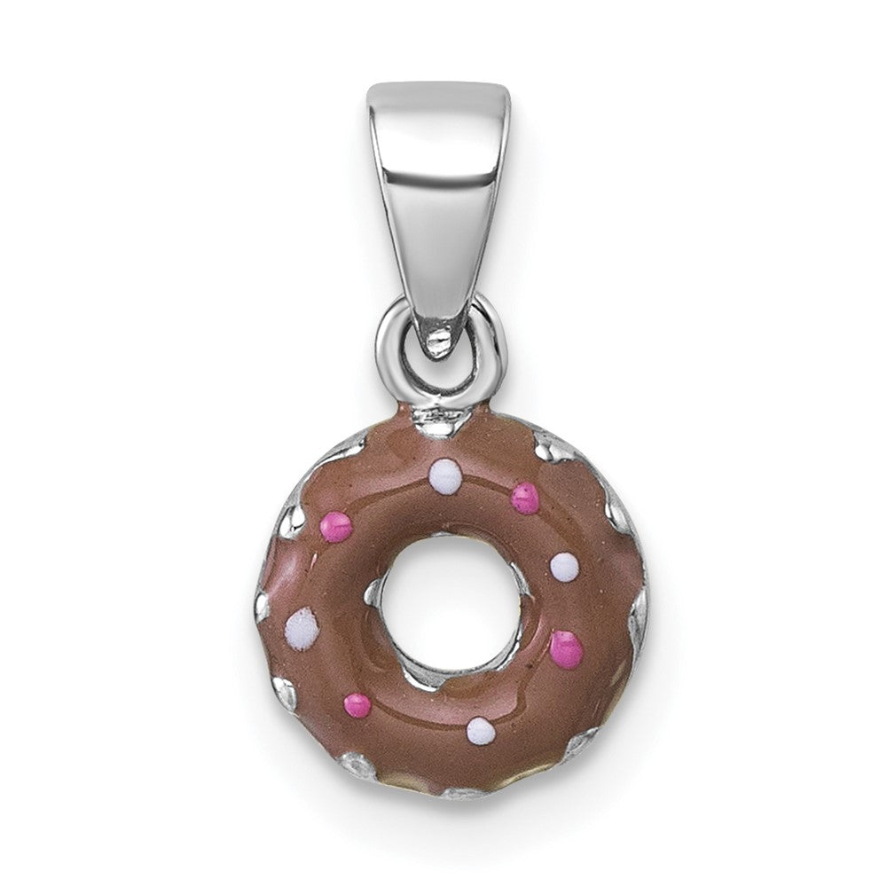 Sterling Silver Rhodium-Plated Children's Enamel Donut Pendant