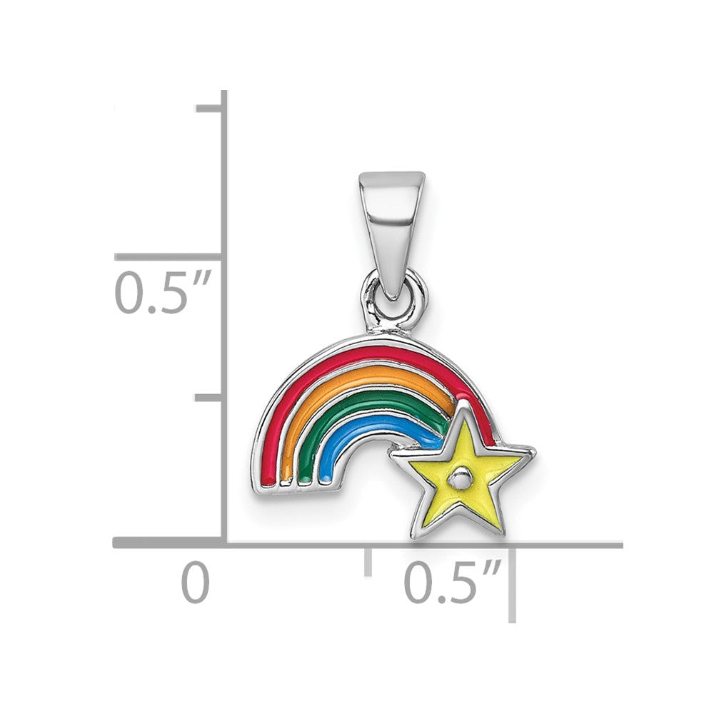 Sterling Silver Rhodium-Plated Children's Enamel Rainbow Star Pendant