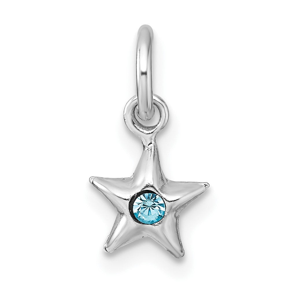 Sterling Silver Madi K Rhodium Plated Blue Crystal Star Children's Pendant