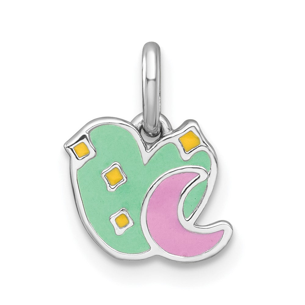 Sterling Silver Rhodium Plated Polished Enamel Heart and Moon Children's Pendant