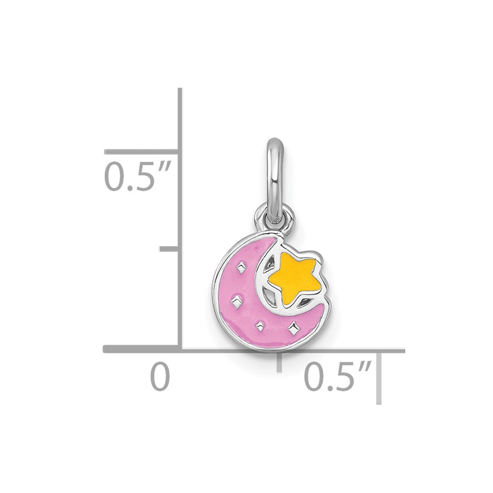 Sterling Silver Rhodium Plated Polished Enamel Moon and Star Children's Pendant