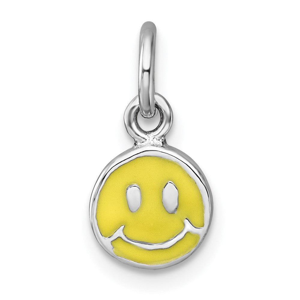 Sterling Silver Madi K Rhodium Plated Enamel Yellow Smiley Face Children's Pendant