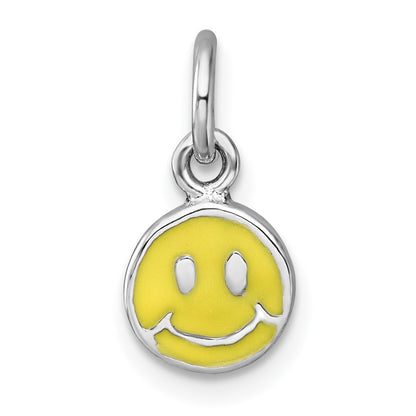 Sterling Silver Madi K Rhodium Plated Enamel Yellow Smiley Face Children's Pendant