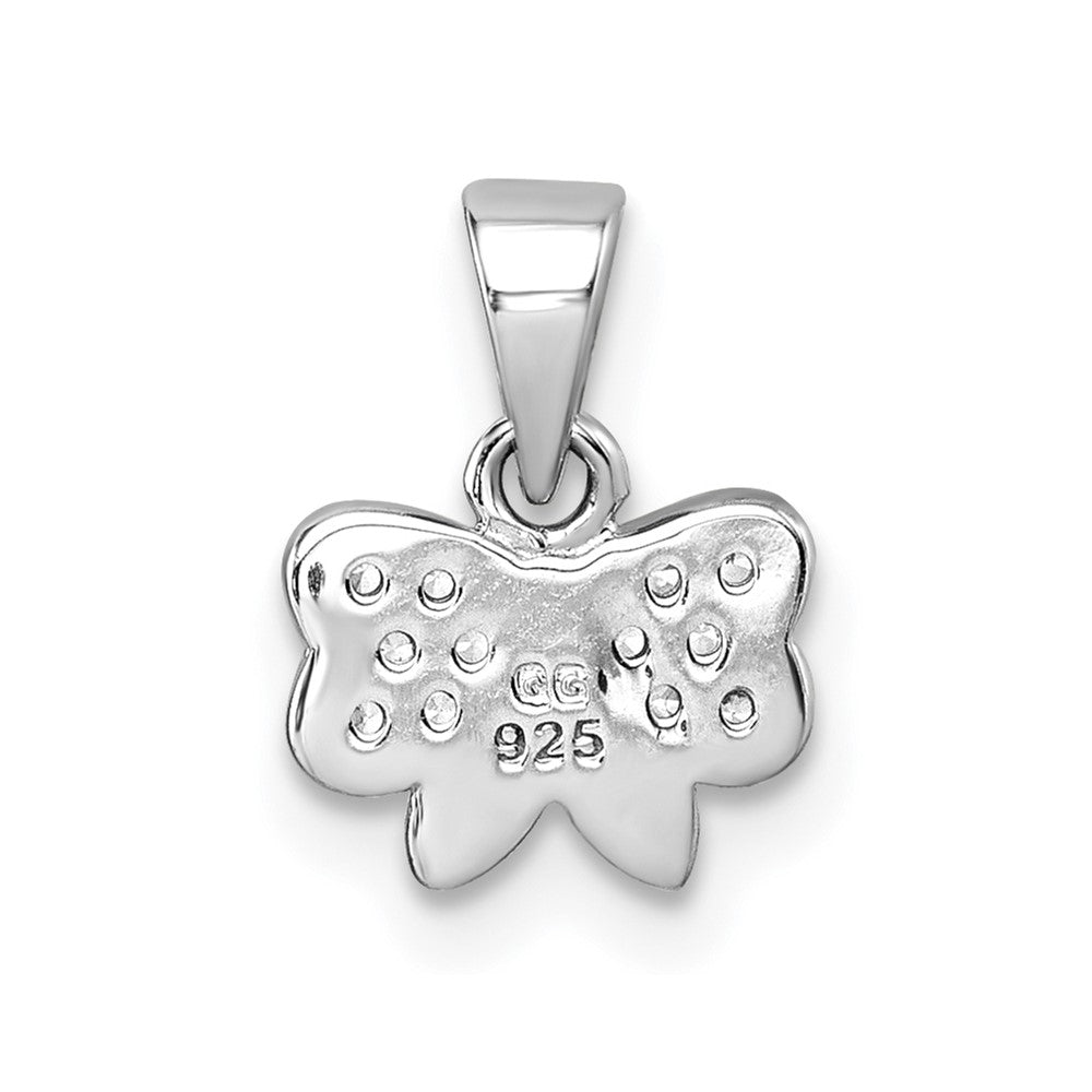 Sterling Silver Rhodium-Plated Children's CZ Enamel Bow Pendant