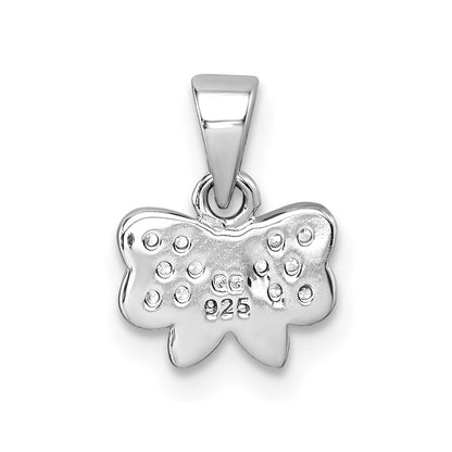 Sterling Silver Rhodium-Plated Children's CZ Enamel Bow Pendant
