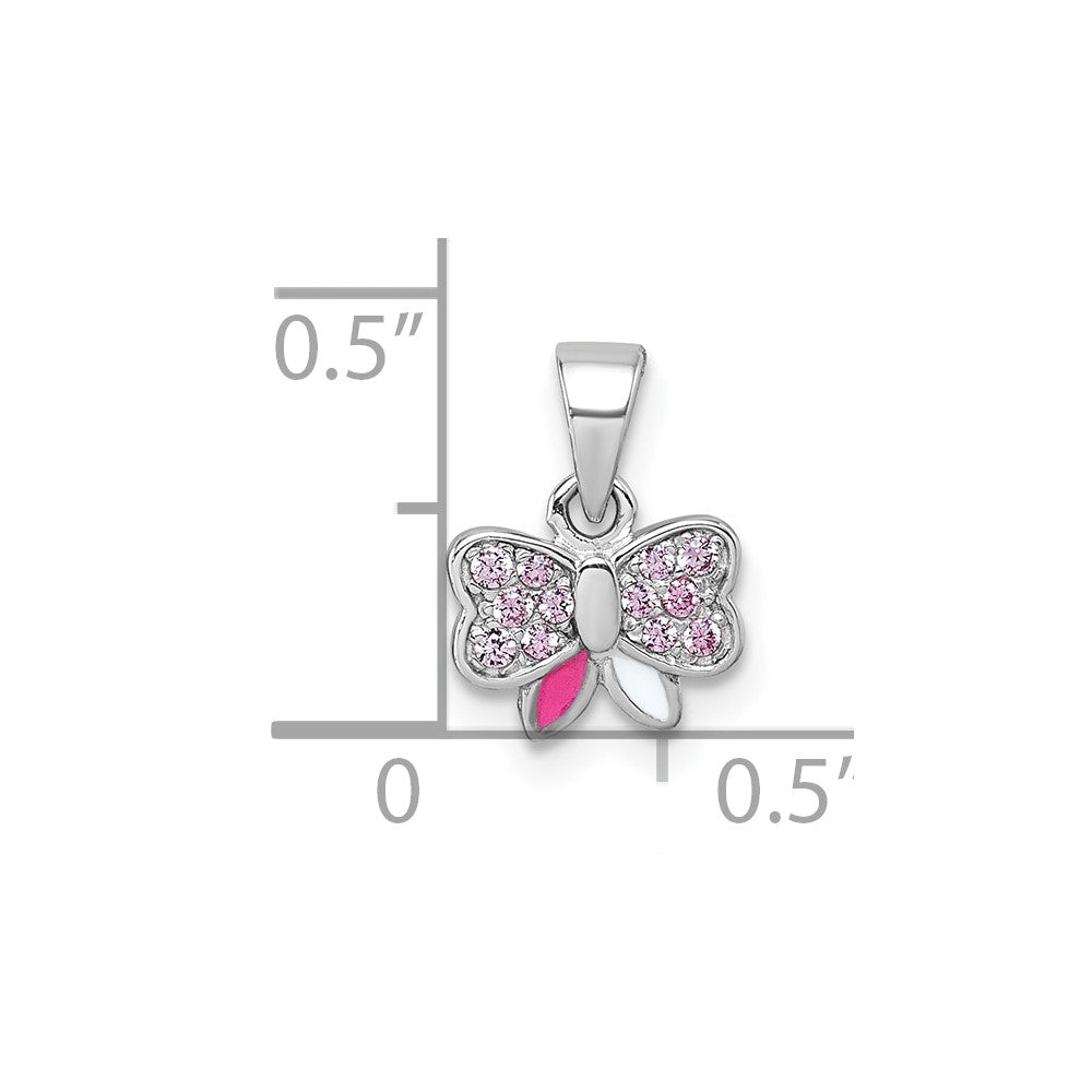 Sterling Silver Rhodium-Plated Children's CZ Enamel Bow Pendant