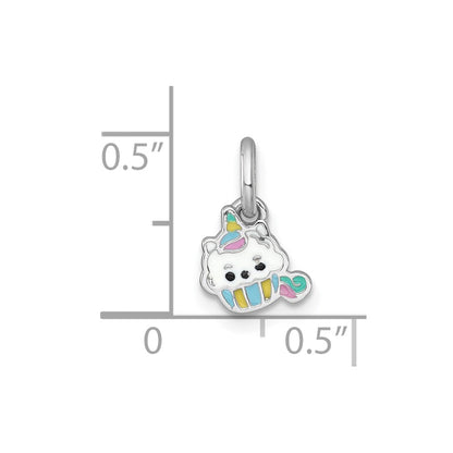 Sterling Silver Rhodium-Plated Enamel Unicorn Cupcake Children's Pendant