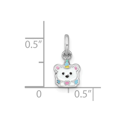 Sterling Silver Rhodium-Plated Enamel Unicorn Polar Bear Children's Pendant