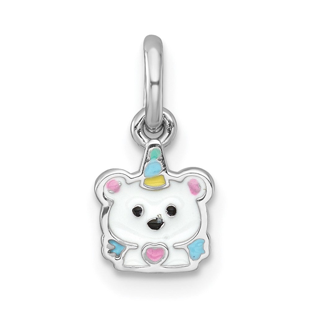 Sterling Silver Rhodium-Plated Enamel Unicorn Polar Bear Children's Pendant