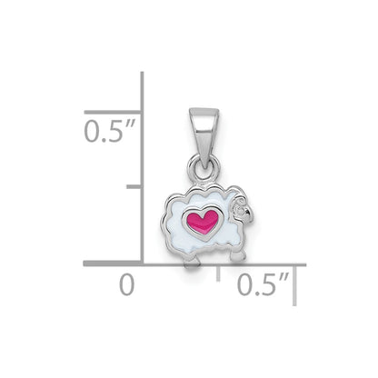 Sterling Silver Rhodium-Plated Children's Enamel Sheep with Heart Pendant