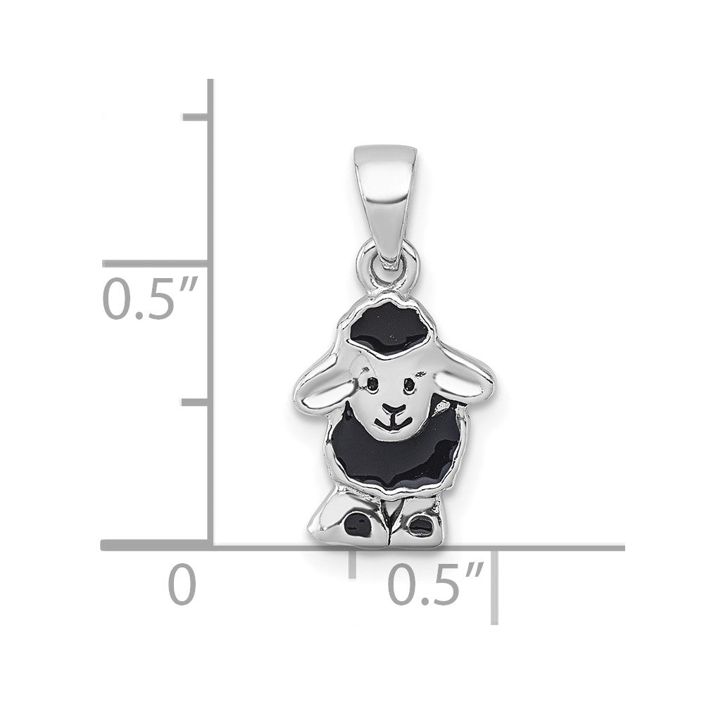 Sterling Silver Rhodium-Plated Polished Enamel Black Sheep Pendant