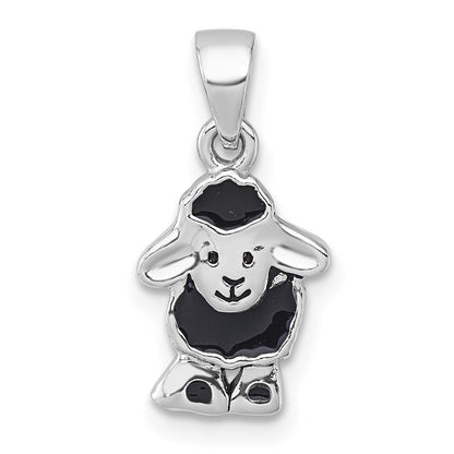 Sterling Silver Rhodium-Plated Polished Enamel Black Sheep Pendant