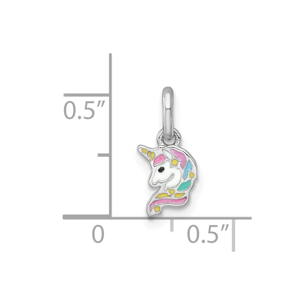 Sterling Silver Rhodium-Plated Enamel Unicorn Head Children's Pendant