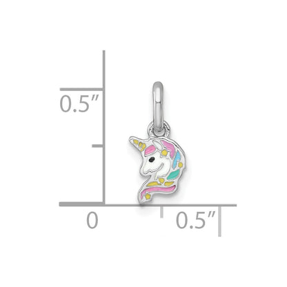 Sterling Silver Rhodium-Plated Enamel Unicorn Head Children's Pendant