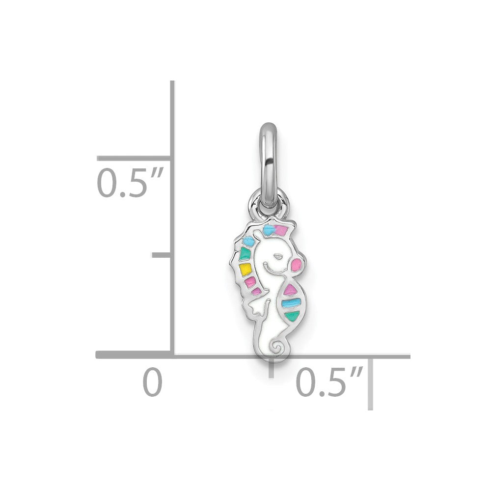 Sterling Silver Rhodium-Plated Enamel Seahorse Children's Pendant