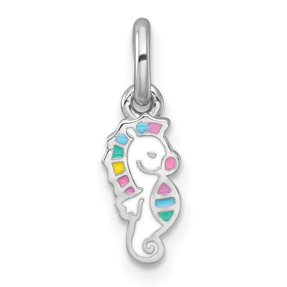 Sterling Silver Rhodium-Plated Enamel Seahorse Children's Pendant
