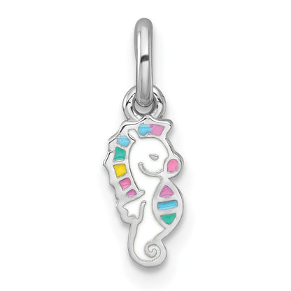 Sterling Silver Rhodium-Plated Enamel Seahorse Children's Pendant