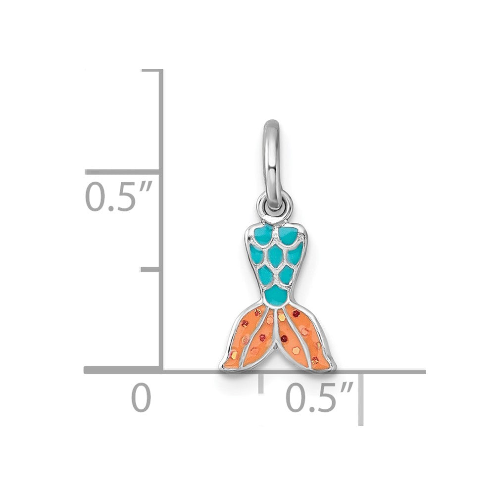 Sterling Silver Madi K Rhodium Plated Enamel Mermaid Tail Children's Pendant