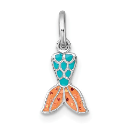 Sterling Silver Madi K Rhodium Plated Enamel Mermaid Tail Children's Pendant