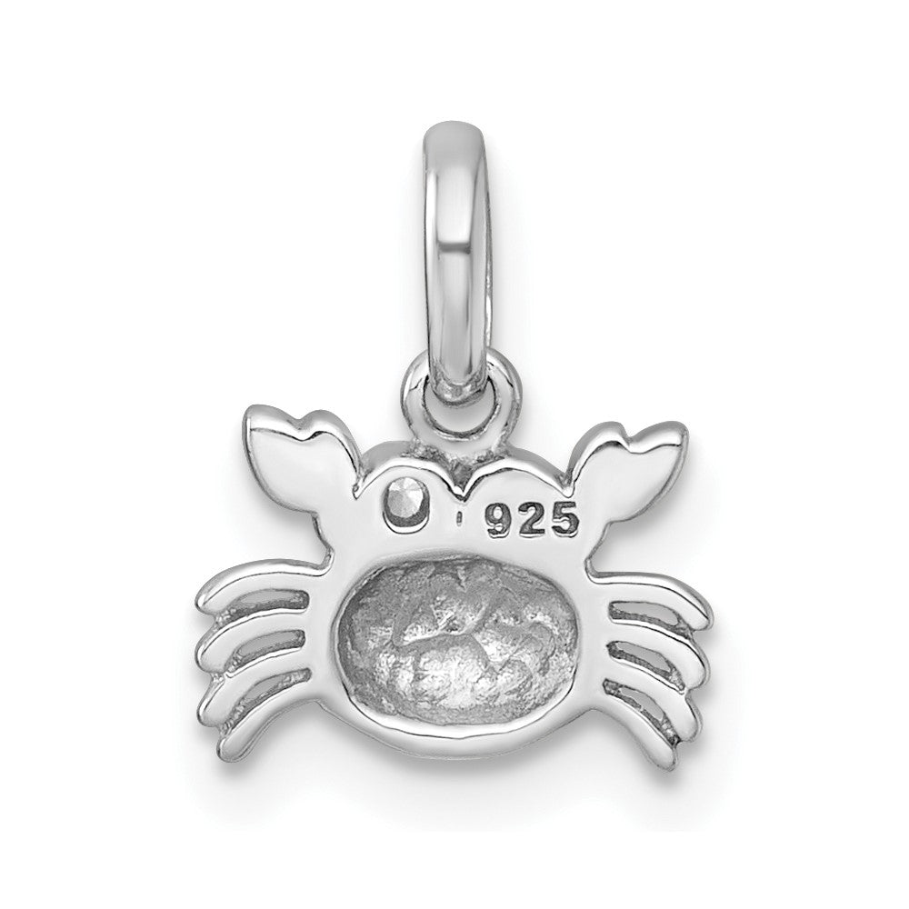 Sterling Silver Rh-Pl Polished Black Enamel and CZ Crab Children's Pendant