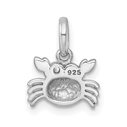 Sterling Silver Rh-Pl Polished Black Enamel and CZ Crab Children's Pendant