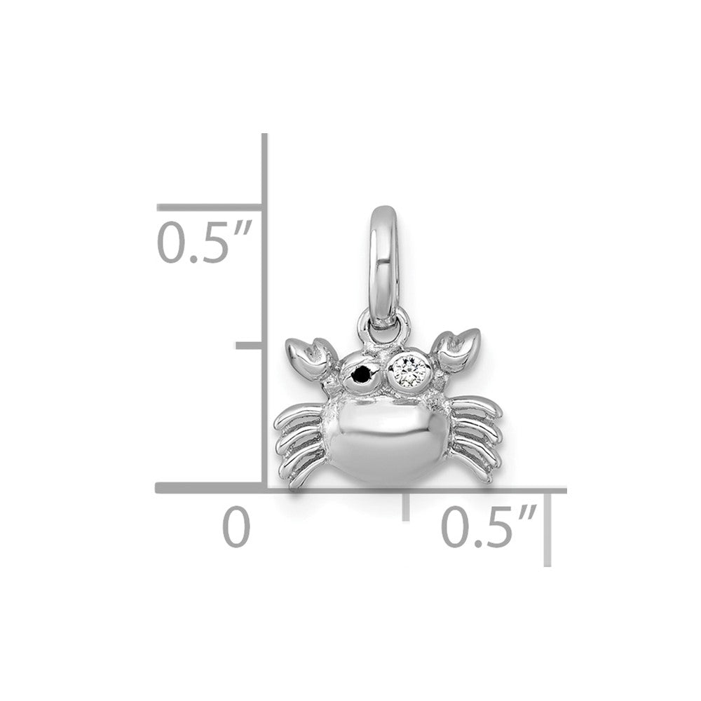Sterling Silver Rh-Pl Polished Black Enamel and CZ Crab Children's Pendant