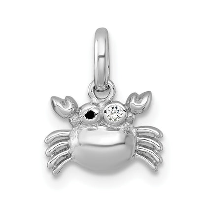 Sterling Silver Rh-Pl Polished Black Enamel and CZ Crab Children's Pendant