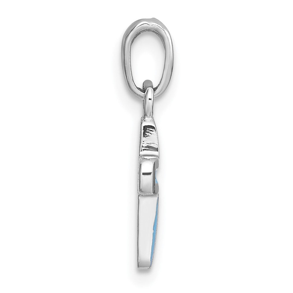Sterling Silver Rhodium-Plated Children's Enamel Blue Cross Pendant